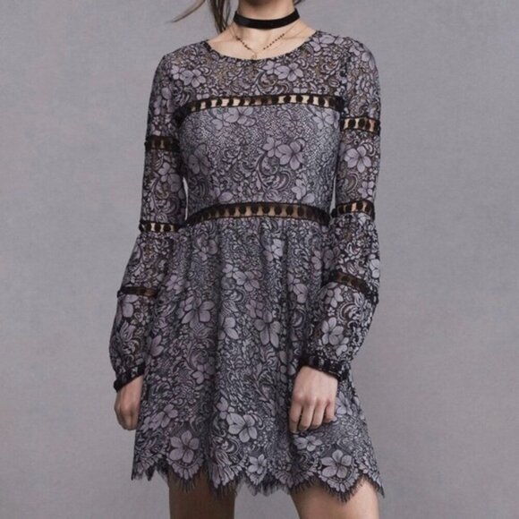 Revolve For Love & Lemons Theodora Bell Sleeve Mini Dress Lace Purple Small - Picture 5 of 16